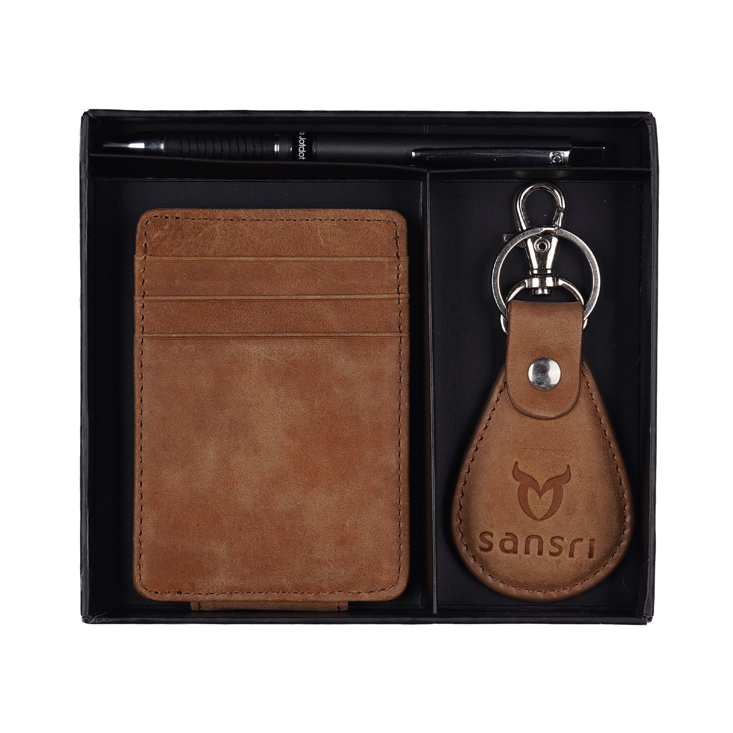 Cognac Crunch Leather Money Clip Gift Pack