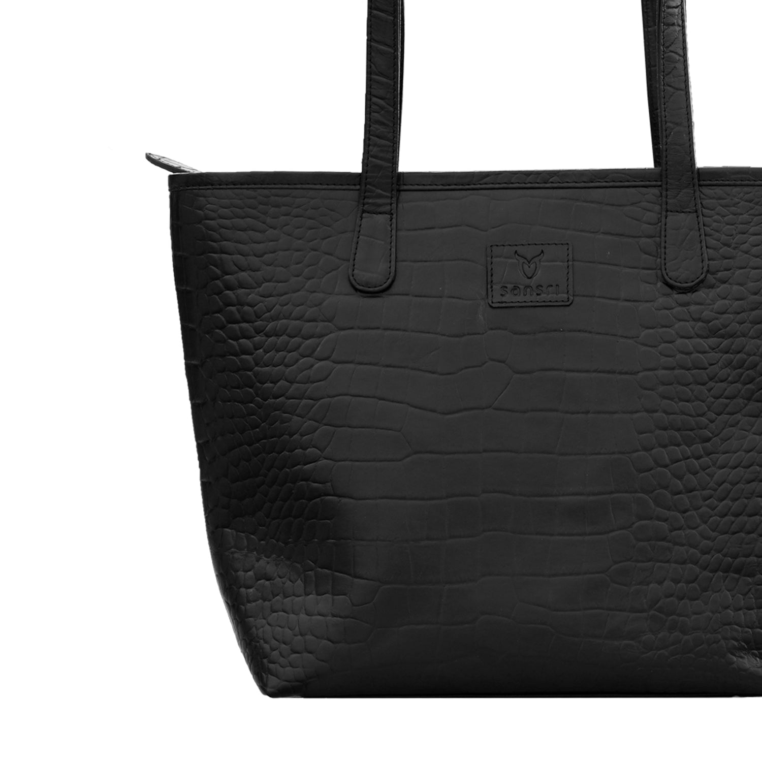 Black Crocodile Print Tote